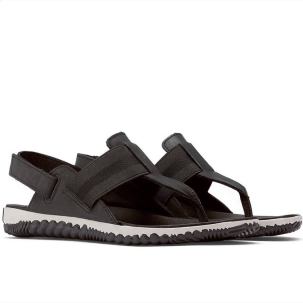 Sorel Size 10 Out N About Black Leather Slingback Thong Sandals NL 3259-010 shoe - Picture 1 of 13